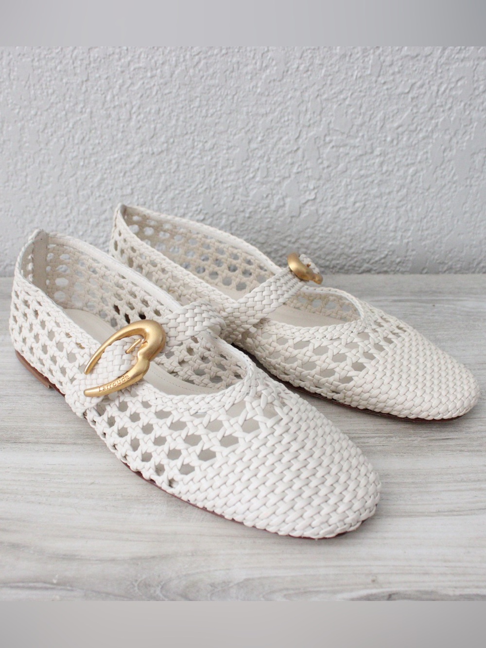 Larroude Verona Macrame Ivory Leather Ballet Flats